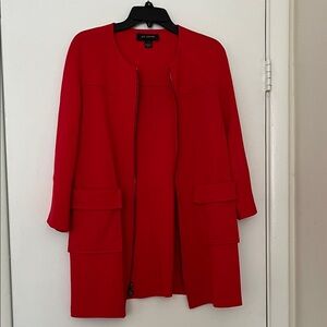 St. John Red Open-Front Long Blazer Coat